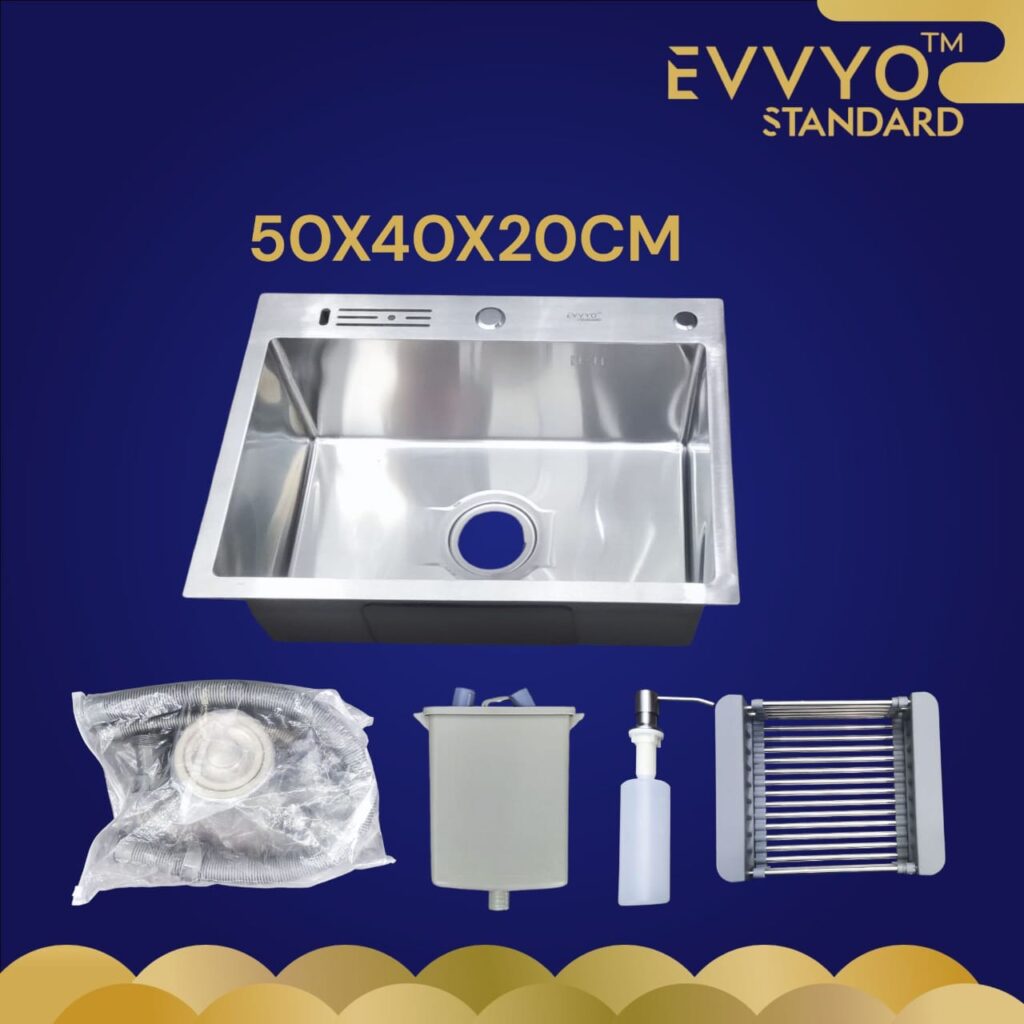 EVVYO Standard 500 × 400 × 200 mm Single Bowl Stainless Steel Kitchen Sink
