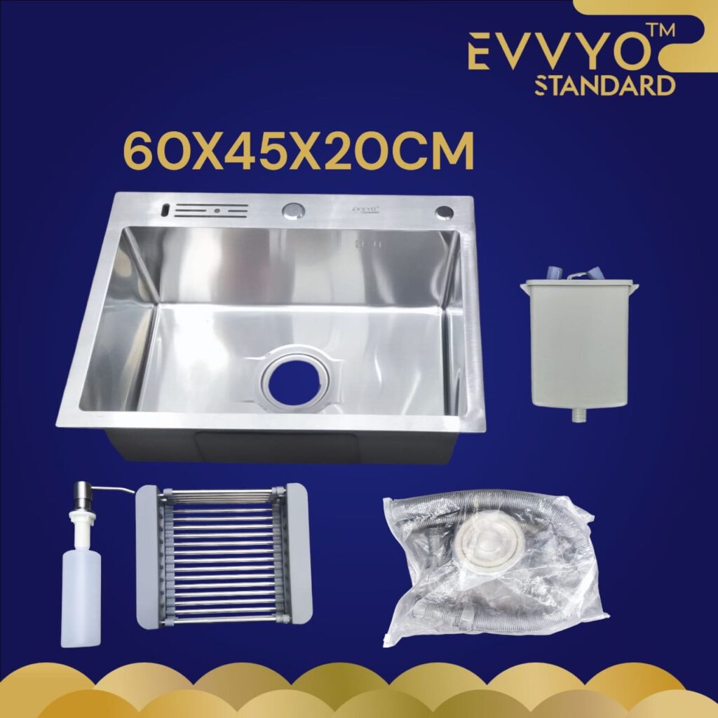 EVVYO Standard 600 × 450 × 200 mm Single Bowl Stainless Steel Kitchen Sink
