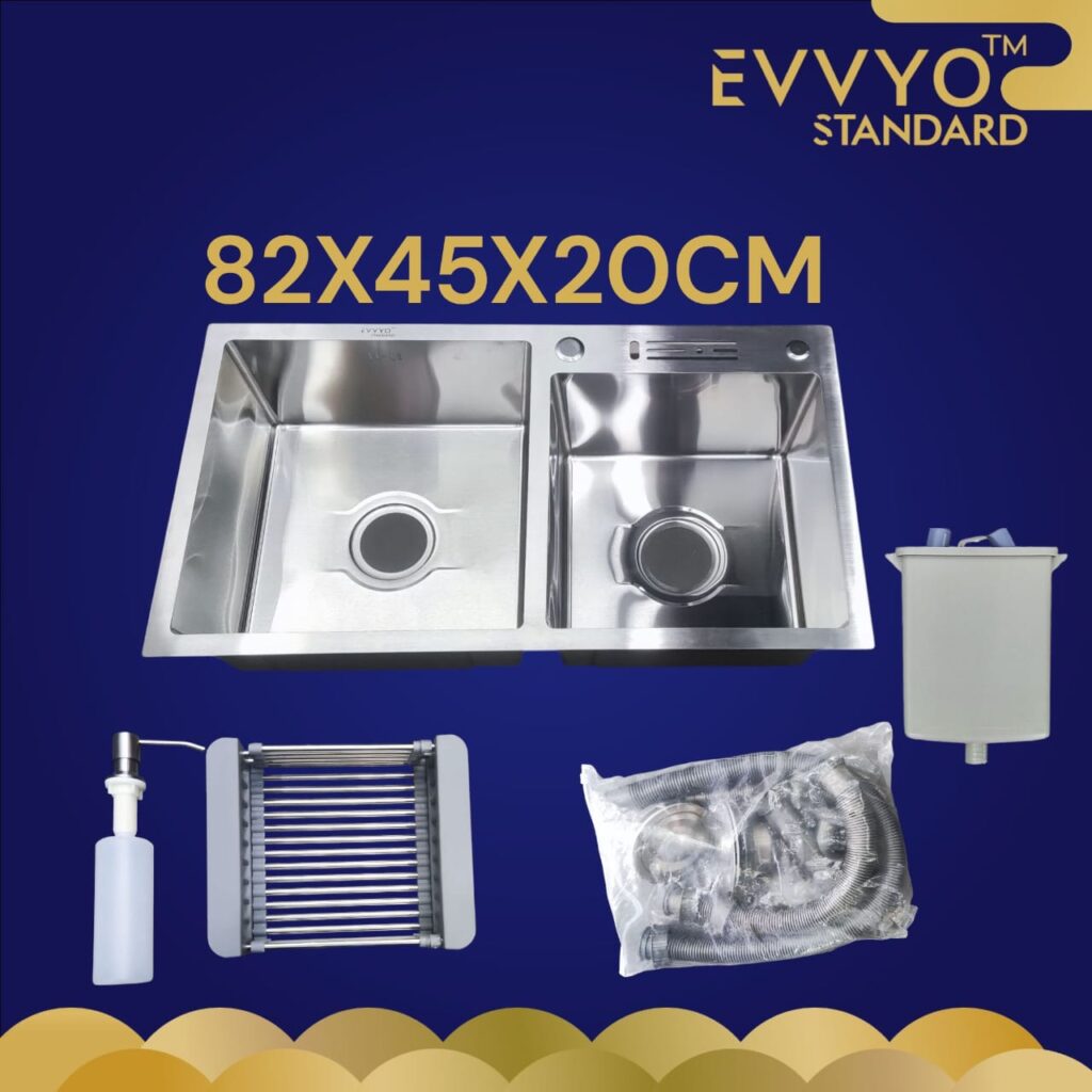 EVVYO Standard 820 × 450 × 200 mm Double Bowl Stainless Steel Kitchen Sink