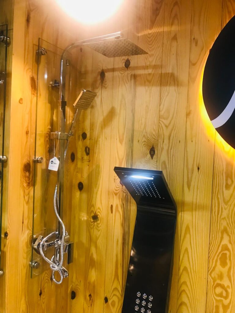Miller Black Shower Panel with Overhead Rain Shower